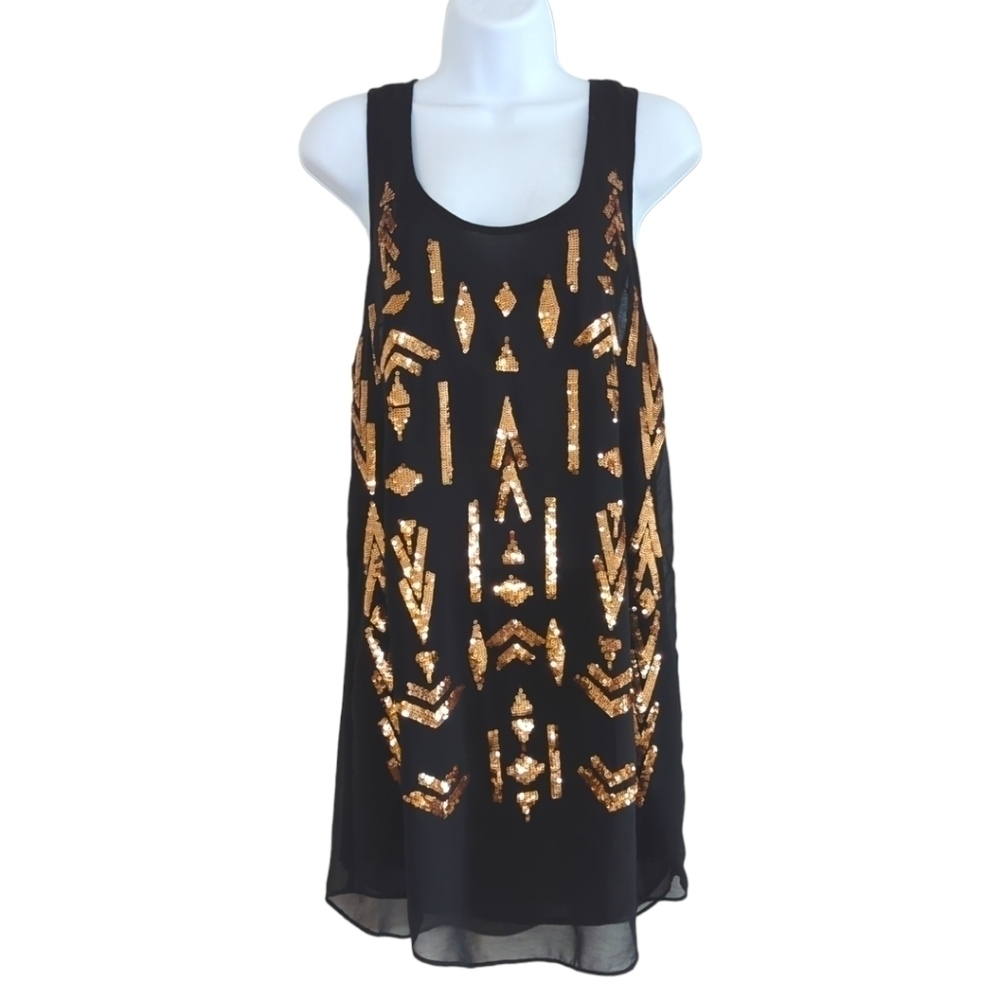 Namel9ss Sheer Black Sleeveless Fully Lined Copper Sequined Midi Dress Size M